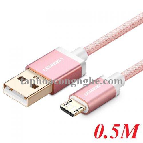 Ugreen 30664 0.5M màu Hồng Cáp sạc truyền dữ liệu USB 2.0 sang MICRO USB đầu mạ vàng US134 30030664